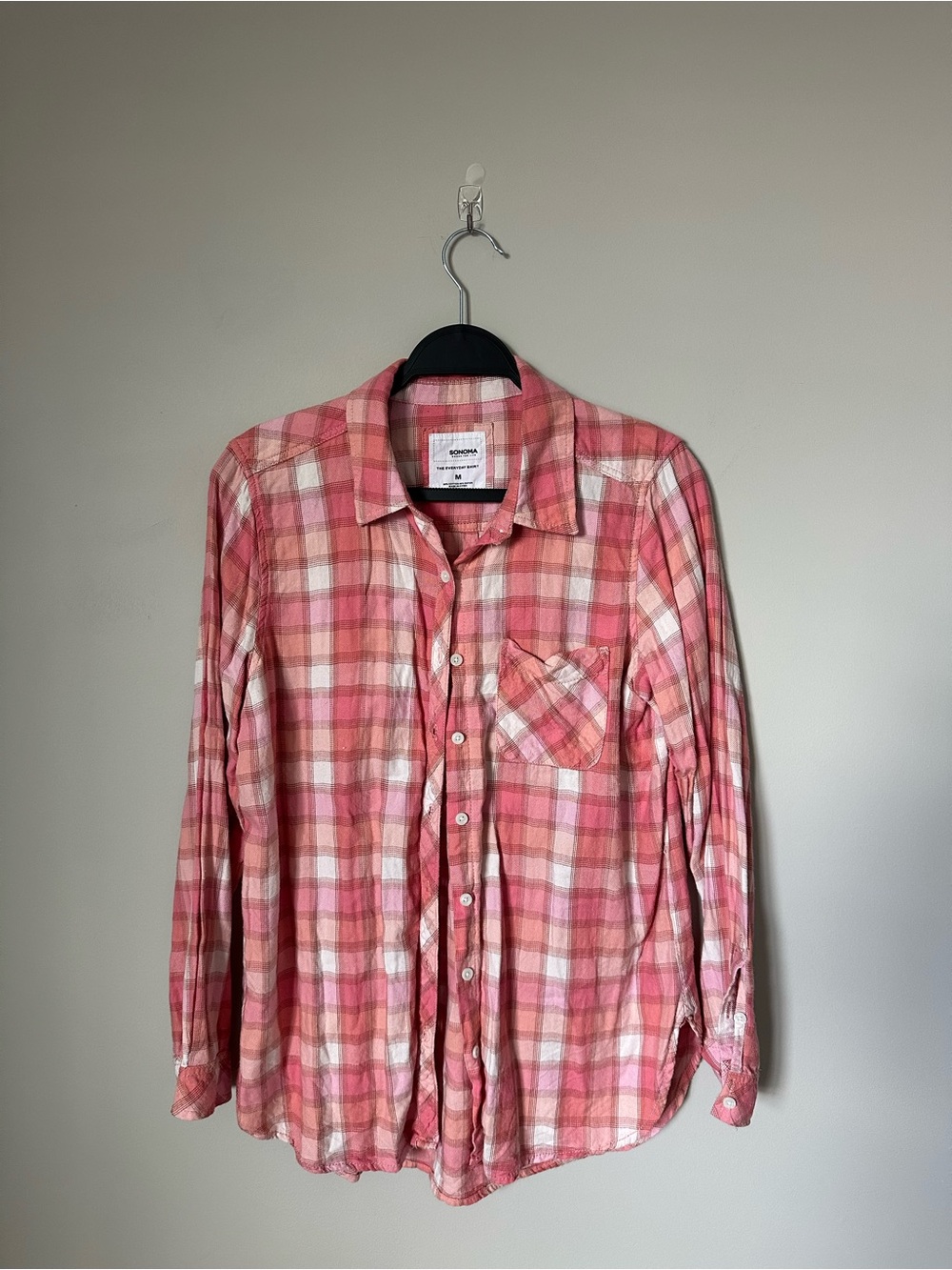 Sonoma Pink & White Plaid Button-Down Shirt
